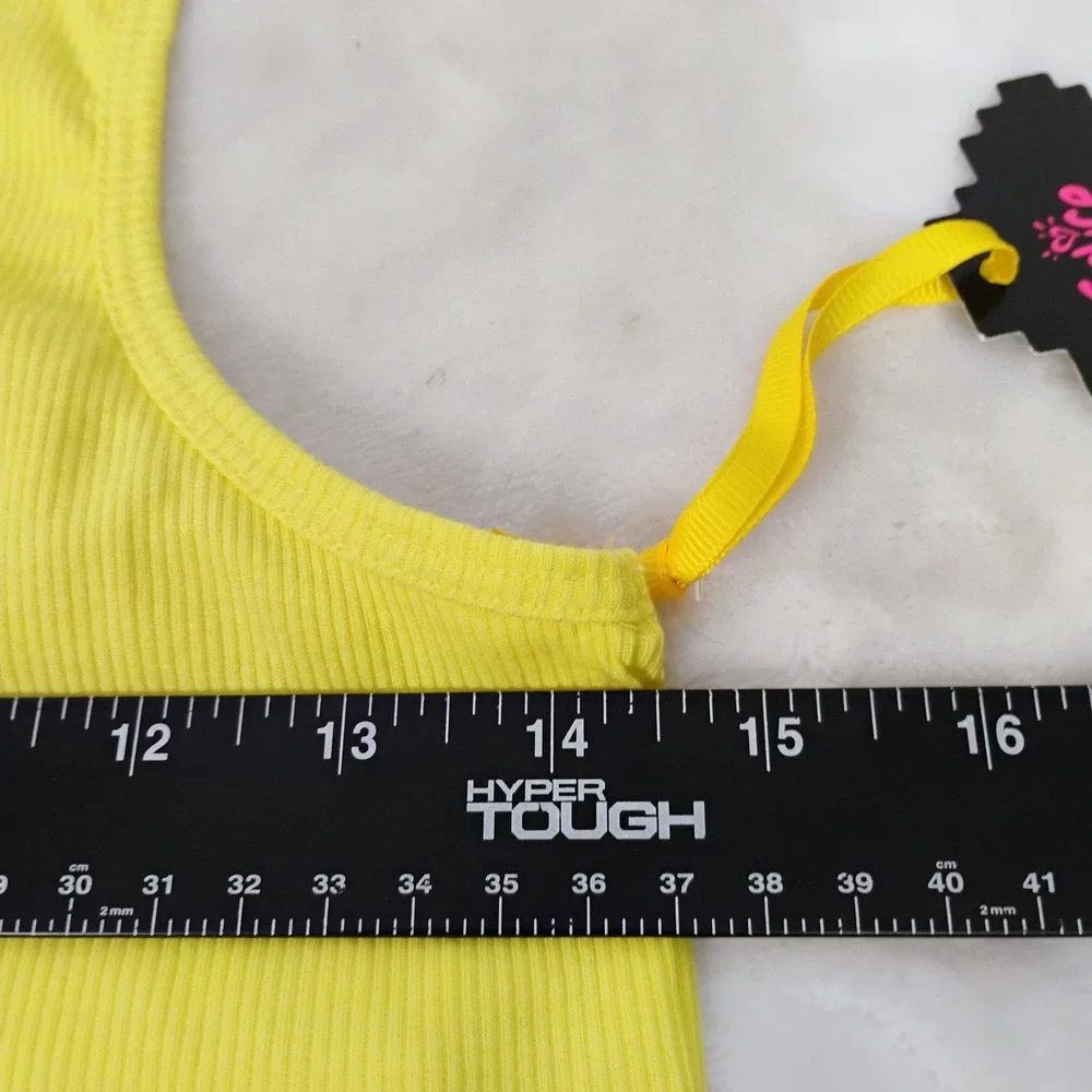 Justice Pac-Man Ribbed Tank Top Girls Size L 12/14 Yellow‎ Sleeveless Graphic T